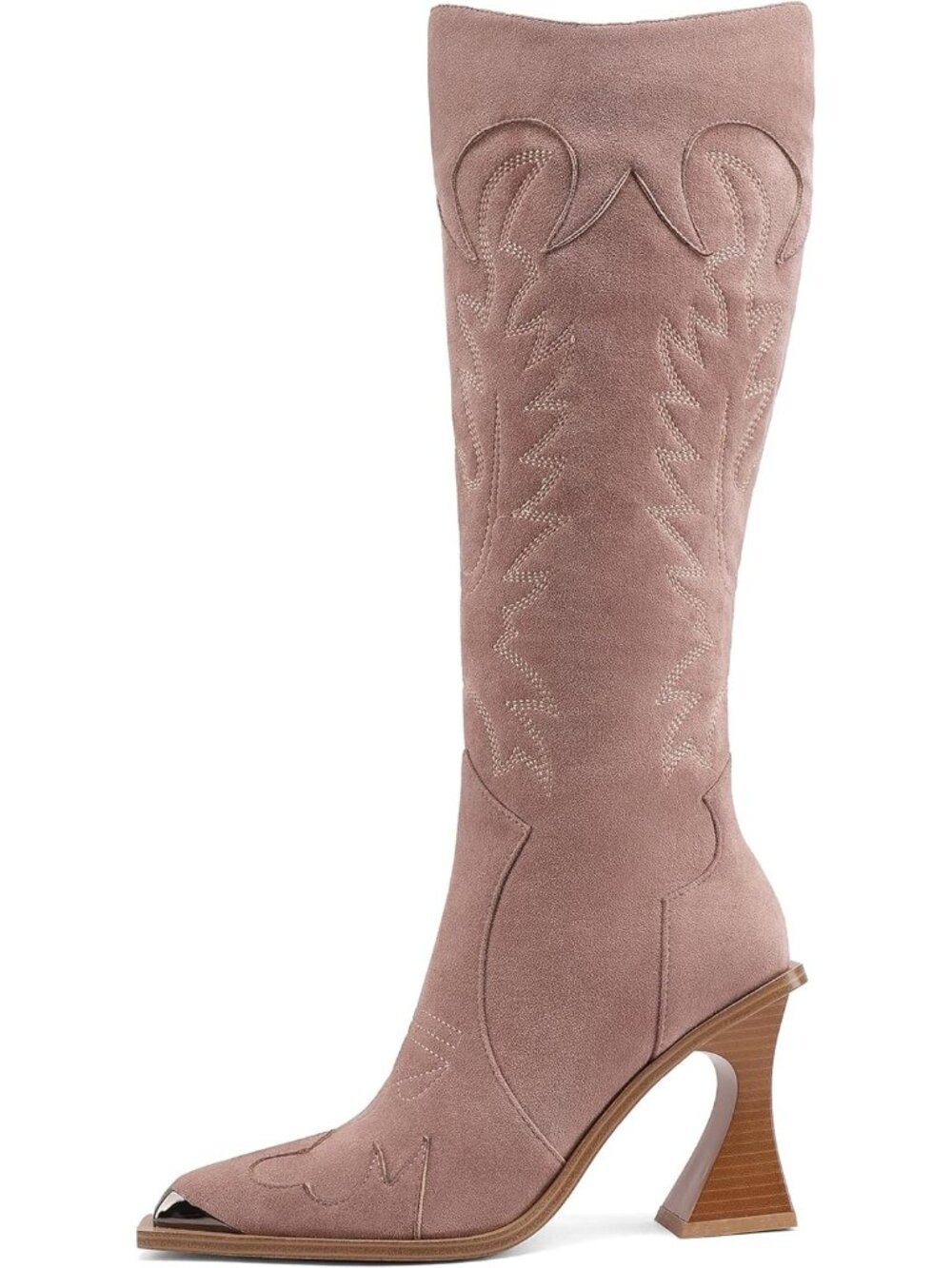 Women’s Taupe Pink Knee High Western Embroidered Side Zipper Cowgirl Boots - Picture 7 of 7